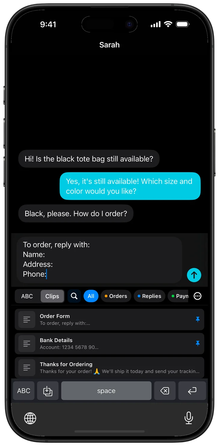 Save go-to messages, paste them in any chat