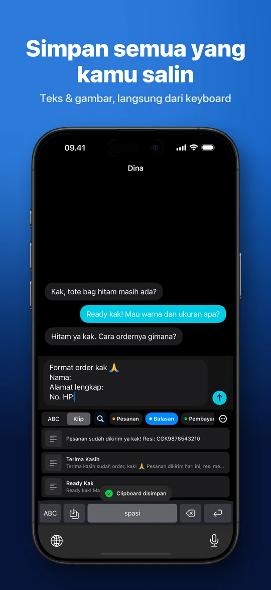 Simpan semua yang kamu salin — Teks & gambar, langsung dari keyboard