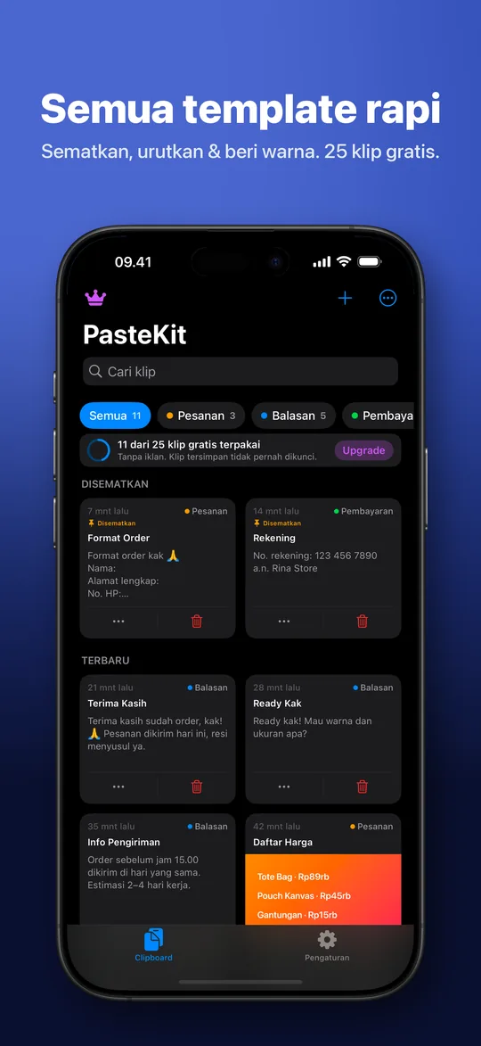 Semua template rapi β Sematkan, urutkan & beri warna. 25 klip gratis.