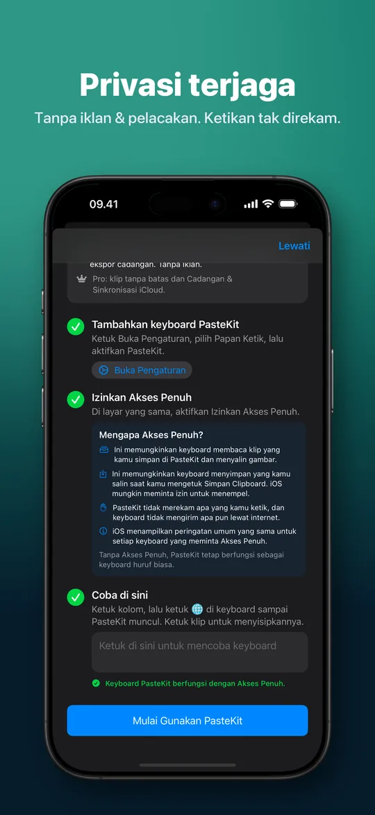 Privasi terjaga — Tanpa iklan & pelacakan. Ketikan tak direkam.